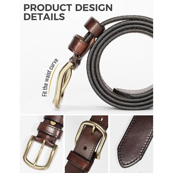 Women\'s Leather Belt 1.3 Inch Dark Brown with Gold Buckle Adjustable for Jeans main image 4